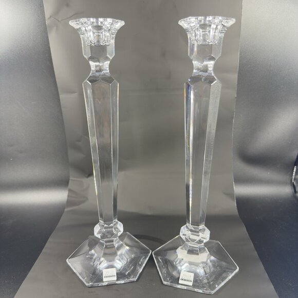 Miller Rogaska Summit Clear Crystal Glass Candlesticks Holder Votive Set 2 Heavy - Picture 10 of 11